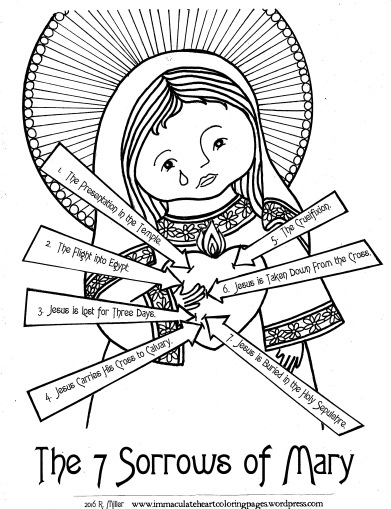 Seven Sorrows of Mary Coloring Page from Immaculate Heart Coloring Pages Blog © 2016 R Miller