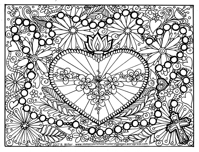 Immaculate Heart of Mary and the Most Holy Rosary coloring page © 2017 R Miller 06262017_0000