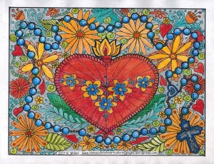 Immaculate Heart of Mary and the Most Holy Rosary coloring page colored © 2017 R Miller 06272017_0000